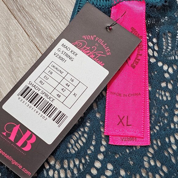 Dita Von Teese Madame XXX Strappy Lace G-String Panty, Shady Spruce, Size XL - Picture 3 of 8